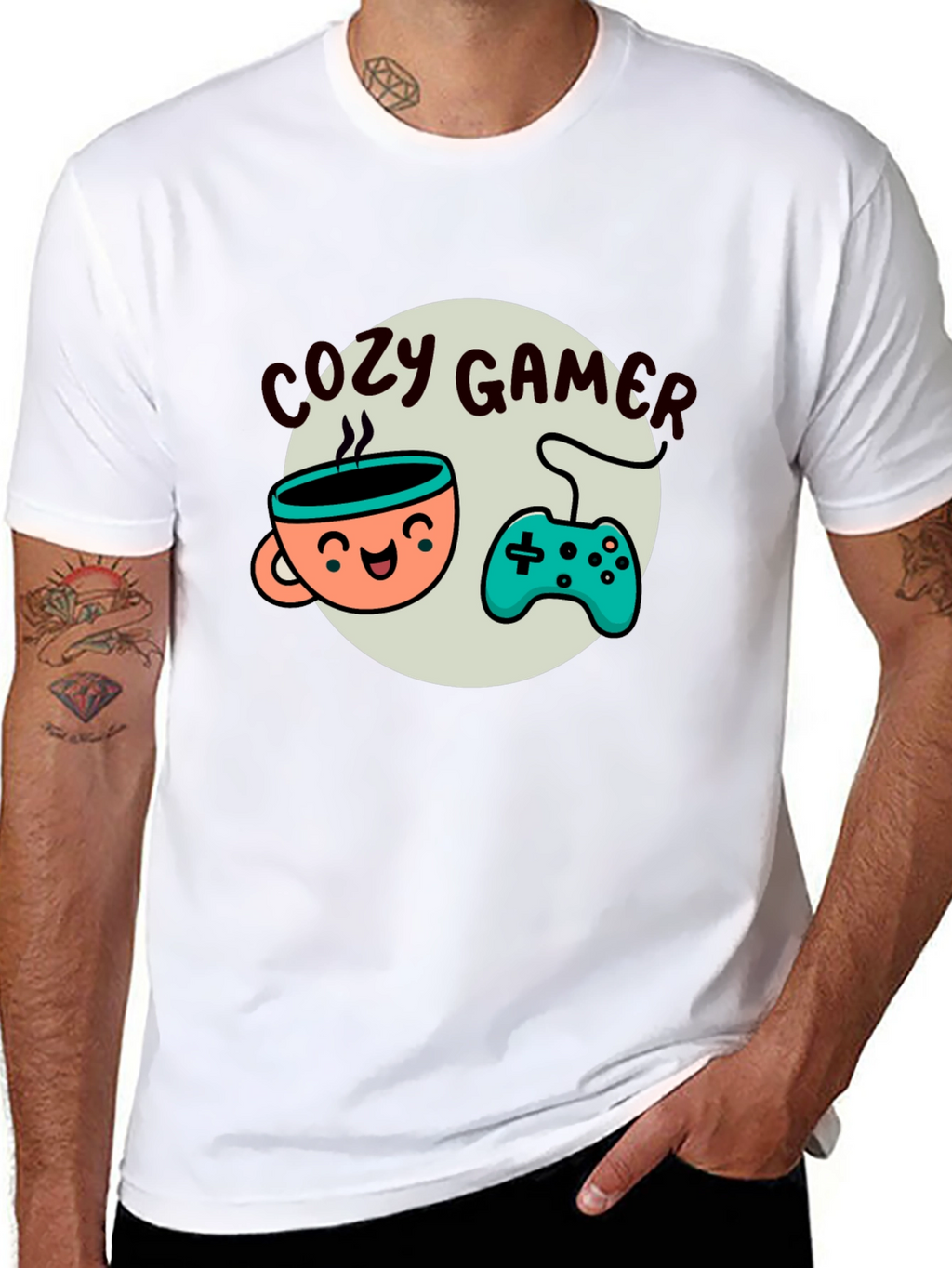 Cozy Gamer T-Shirt - Coffee and Controller Graphic Tee