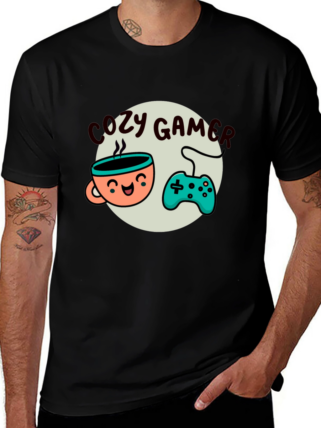 Cozy Gamer T-Shirt - Coffee and Controller Graphic Tee