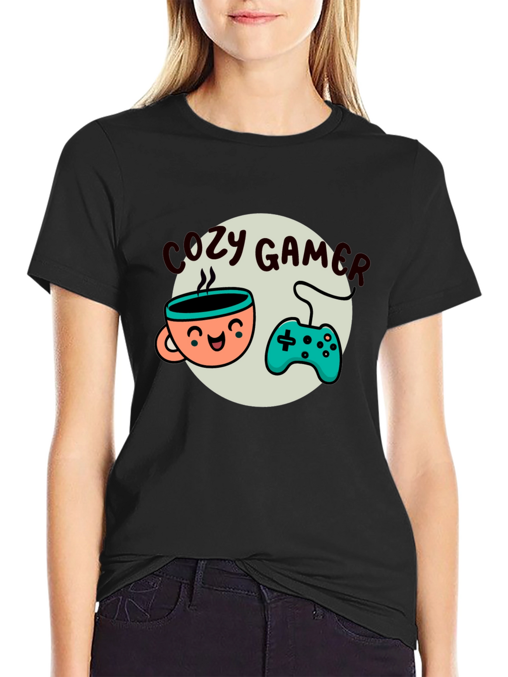 Cozy Gamer T-Shirt - Coffee and Controller Graphic Tee