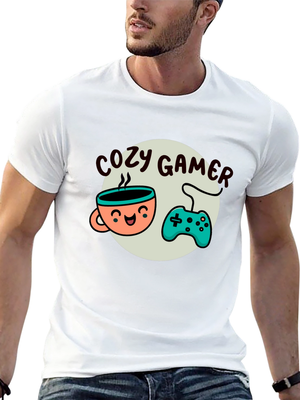 Cozy Gamer T-Shirt - Coffee and Controller Graphic Tee