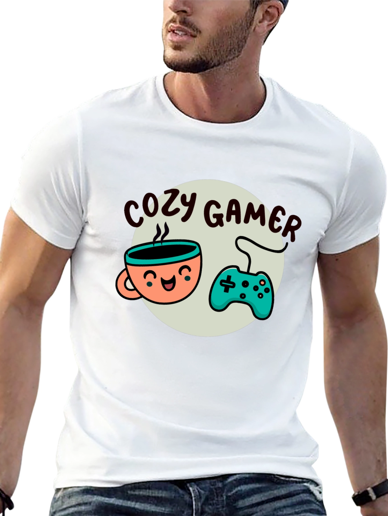 Cozy Gamer T-Shirt - Coffee and Controller Graphic Tee