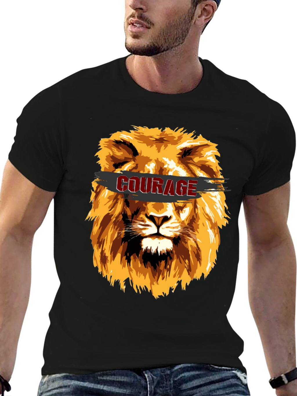 Courage Lion Graphic T-Shirt - Stylish Mens Tee