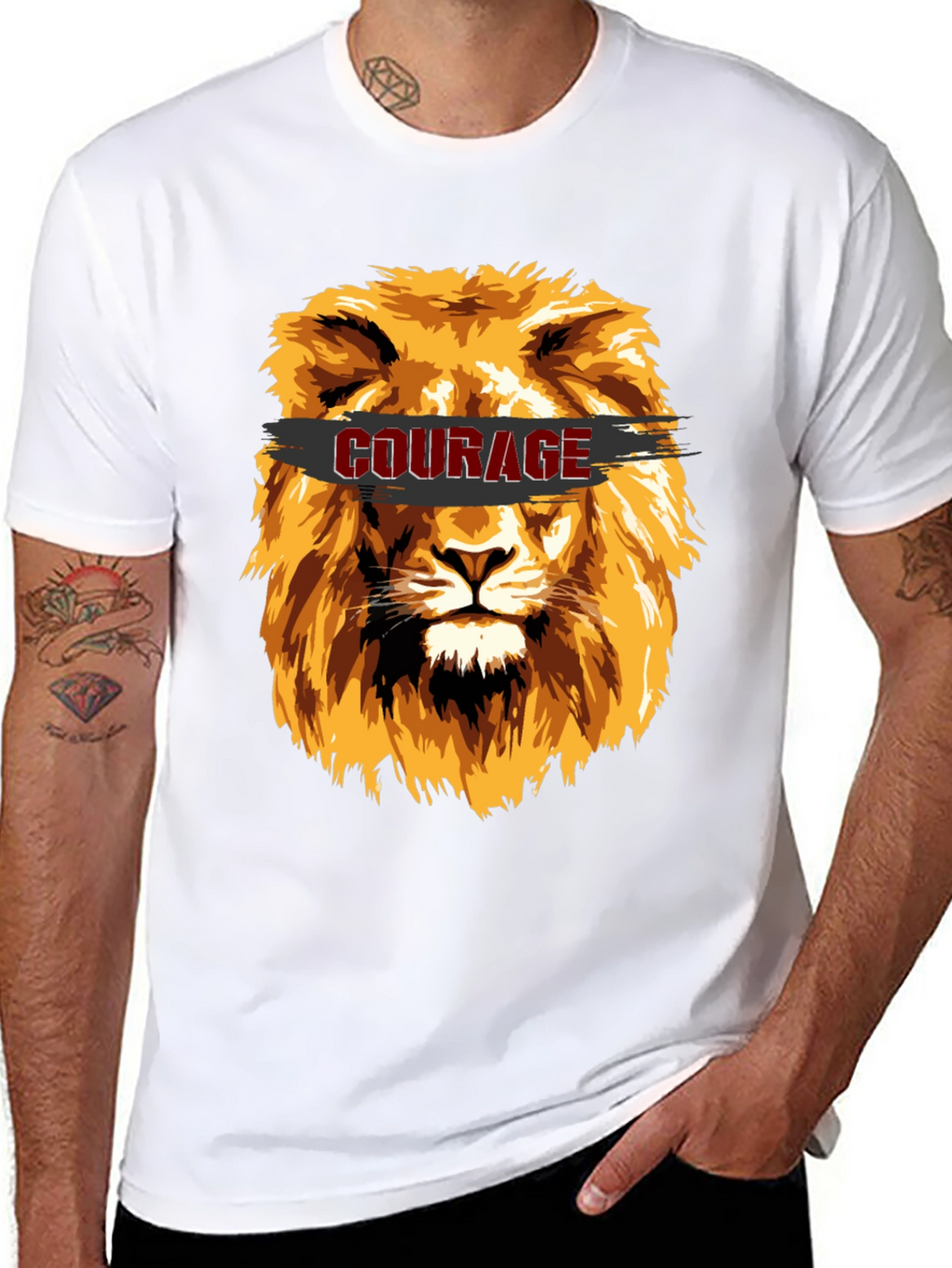 Courage Lion Graphic T-Shirt - Stylish Mens Tee