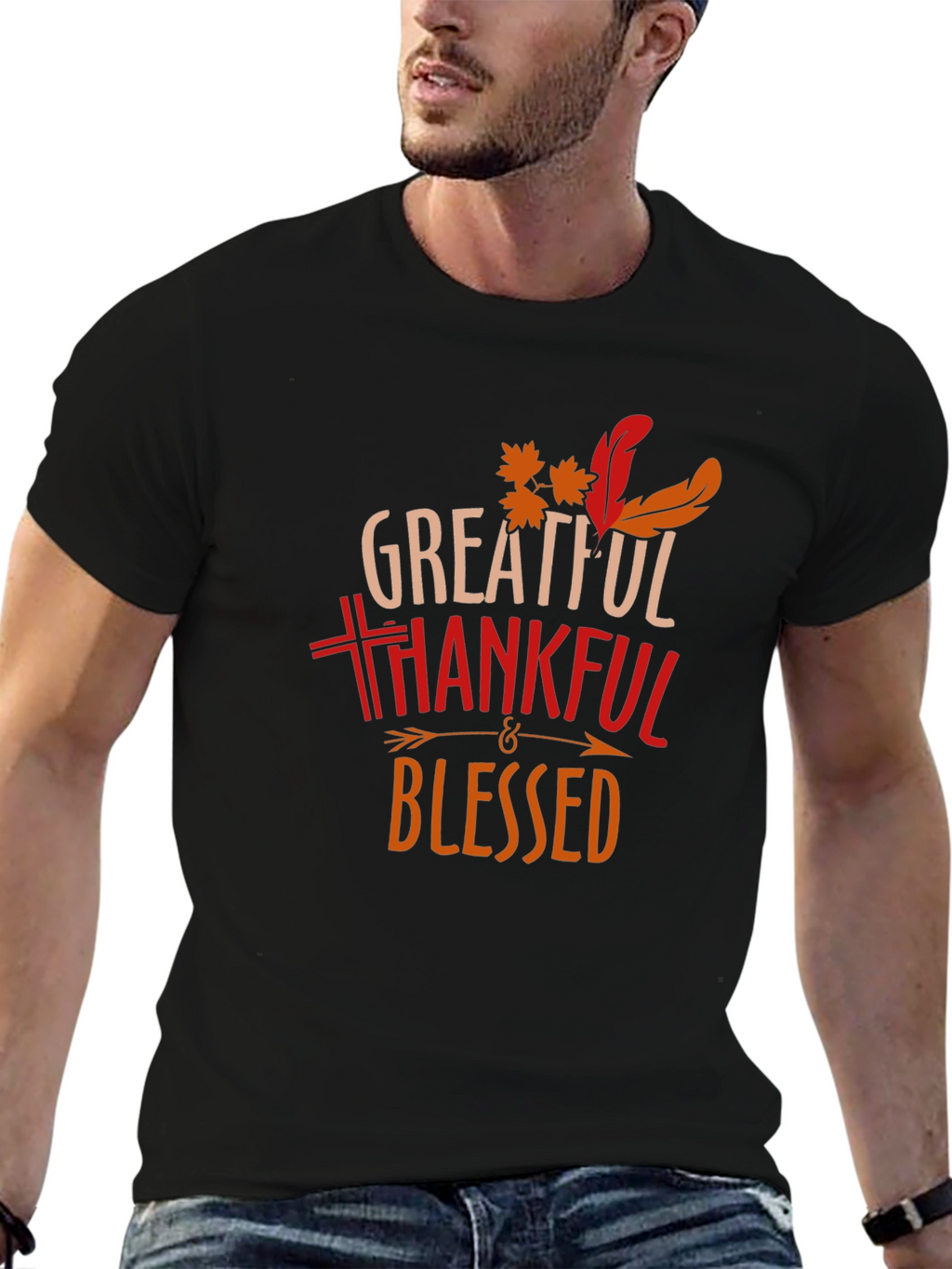 Grateful Thankful Blessed Thanksgiving Graphic Tee