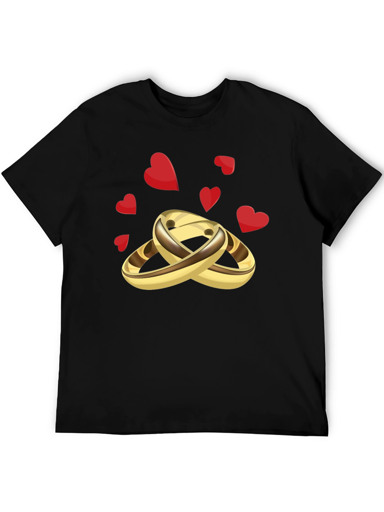 Golden Wedding Rings & Hearts Graphic Tee - Stylish & Unique