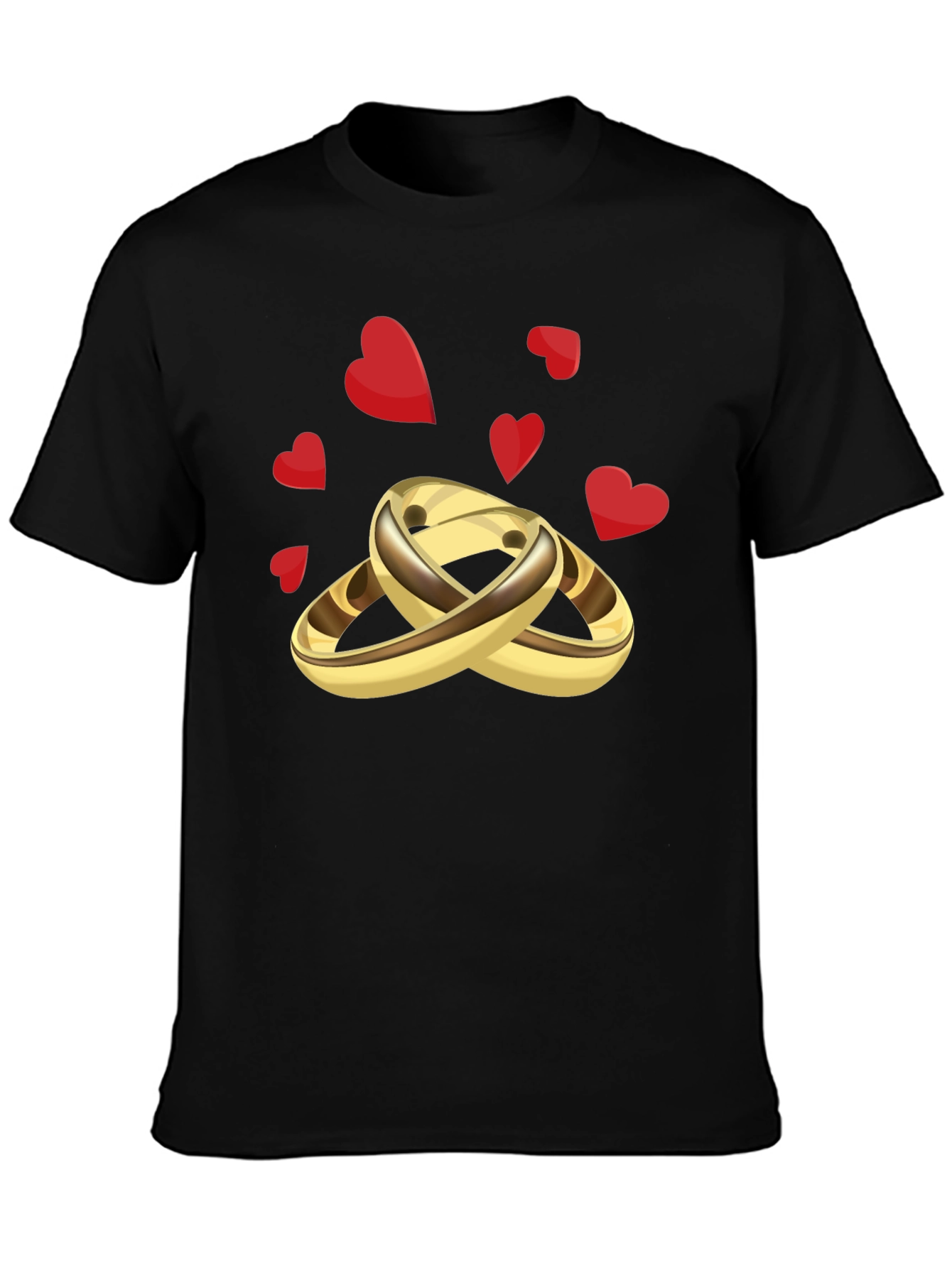 Golden Wedding Rings & Hearts Graphic Tee - Stylish & Unique