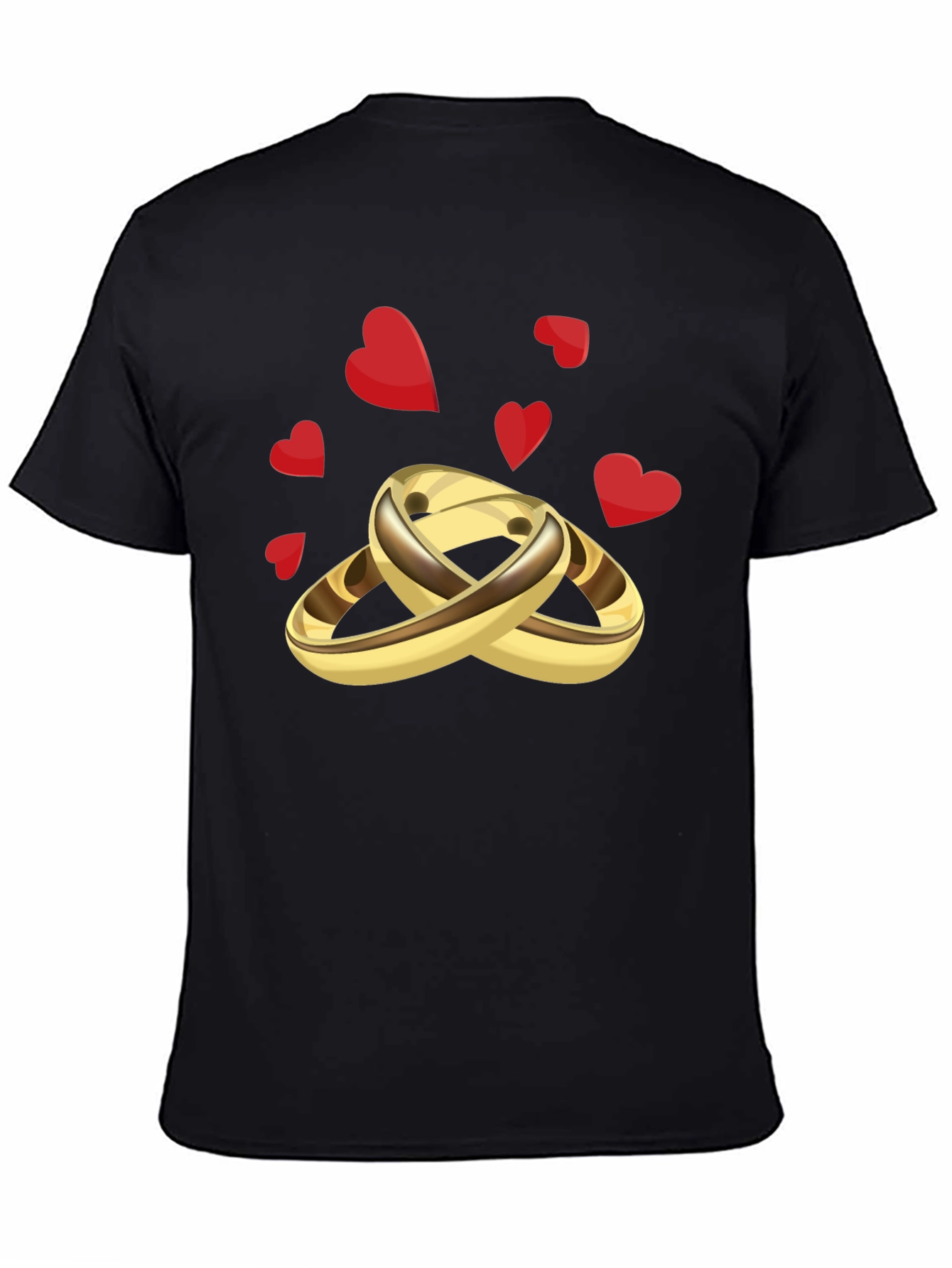 Golden Wedding Rings & Hearts Graphic Tee - Stylish & Unique