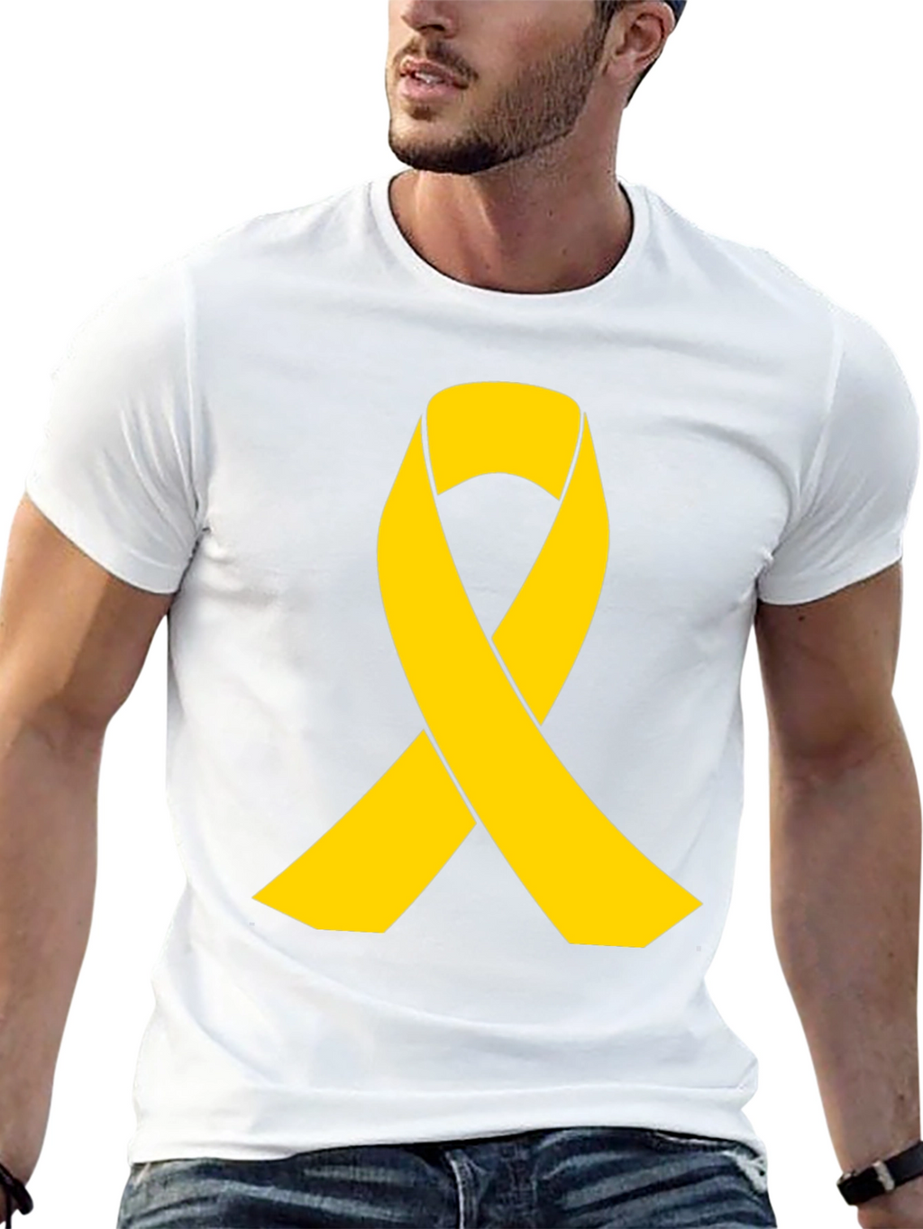Gold Ribbon Black T-Shirt - Support Cause Awareness