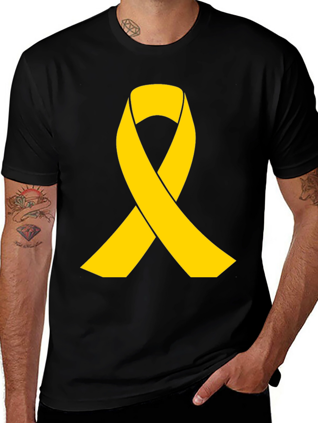 Gold Ribbon Black T-Shirt - Support Cause Awareness