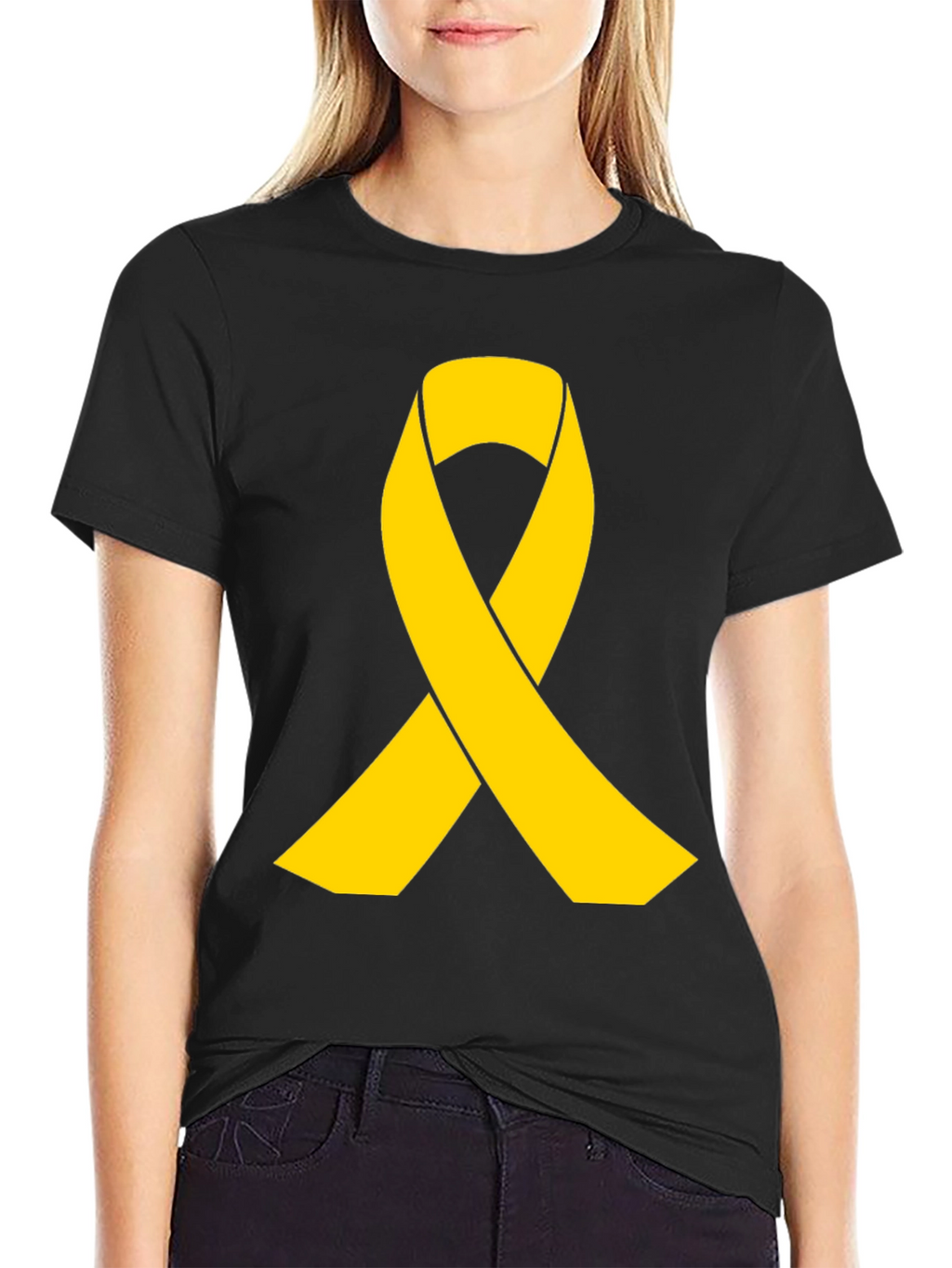 Gold Ribbon Black T-Shirt - Support Cause Awareness