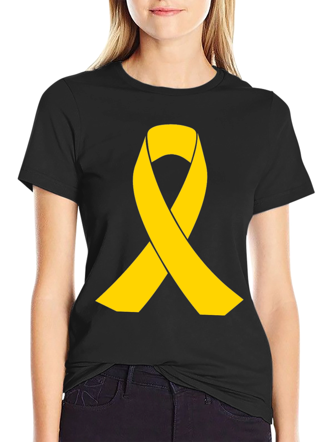 Gold Ribbon Black T-Shirt - Support Cause Awareness