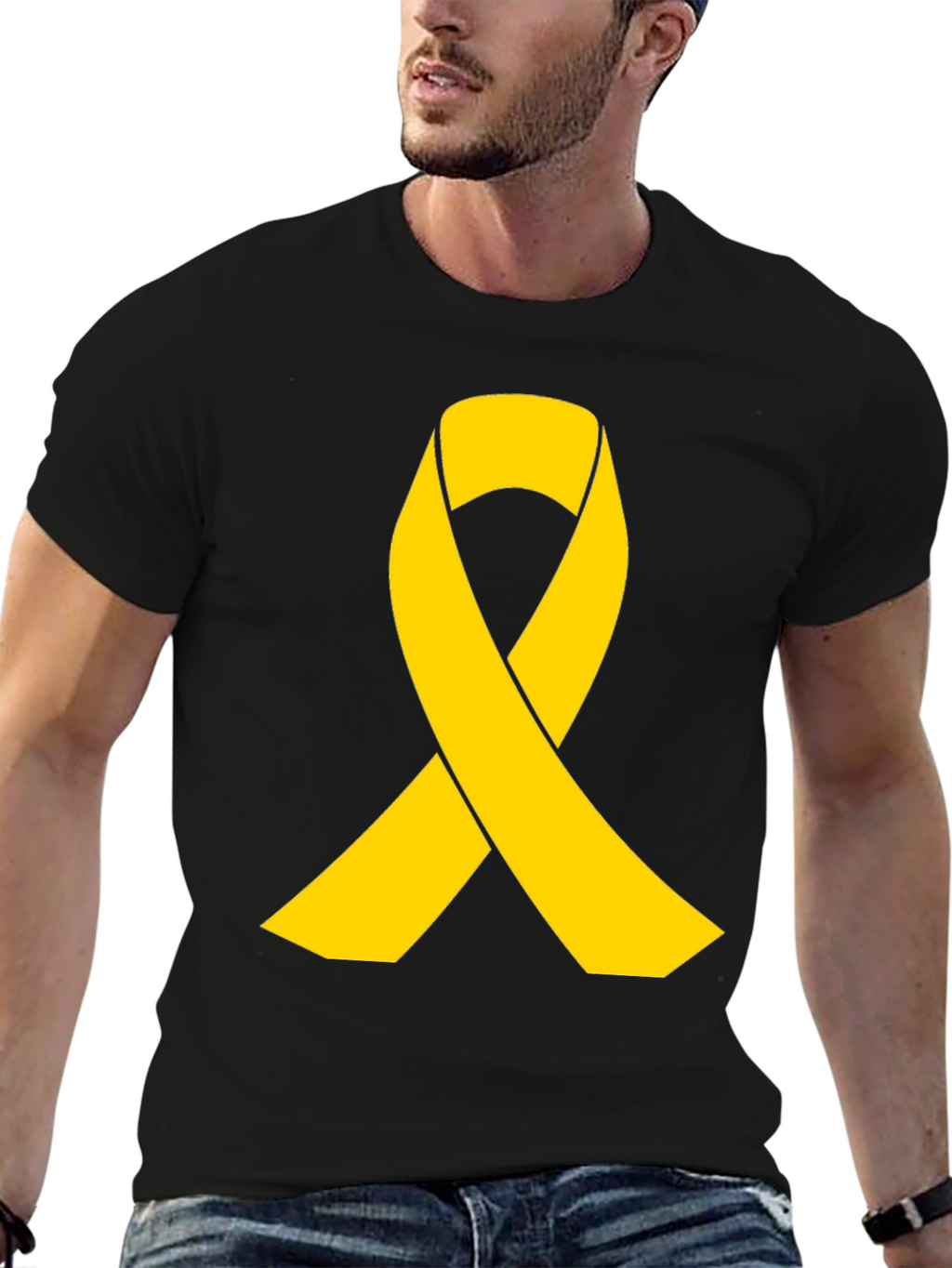 Gold Ribbon Black T-Shirt - Support Cause Awareness