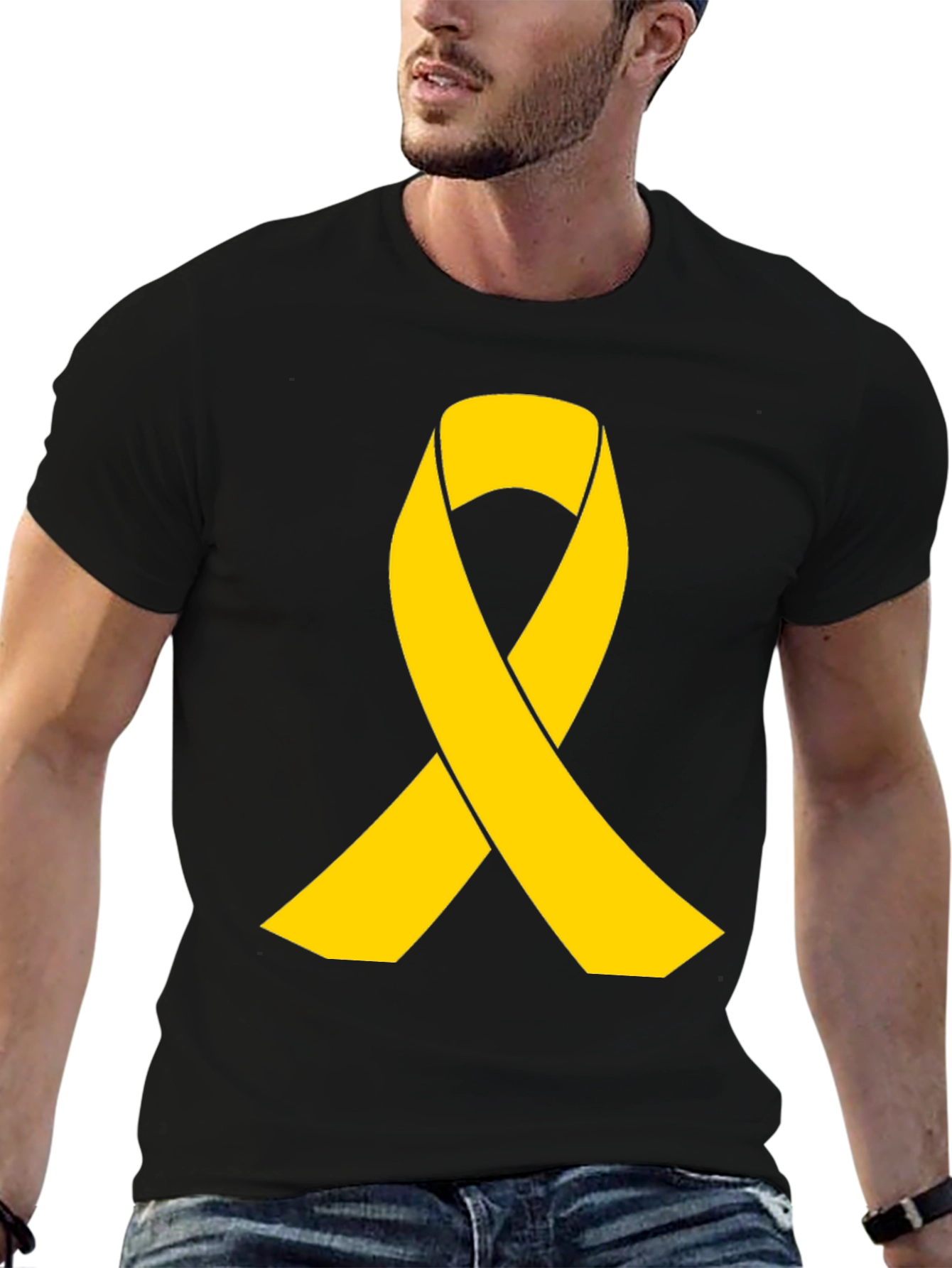 Gold Ribbon Black T-Shirt - Support Cause Awareness