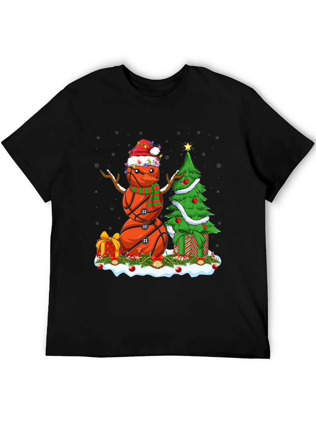 Basketball Snowman Christmas T-Shirt