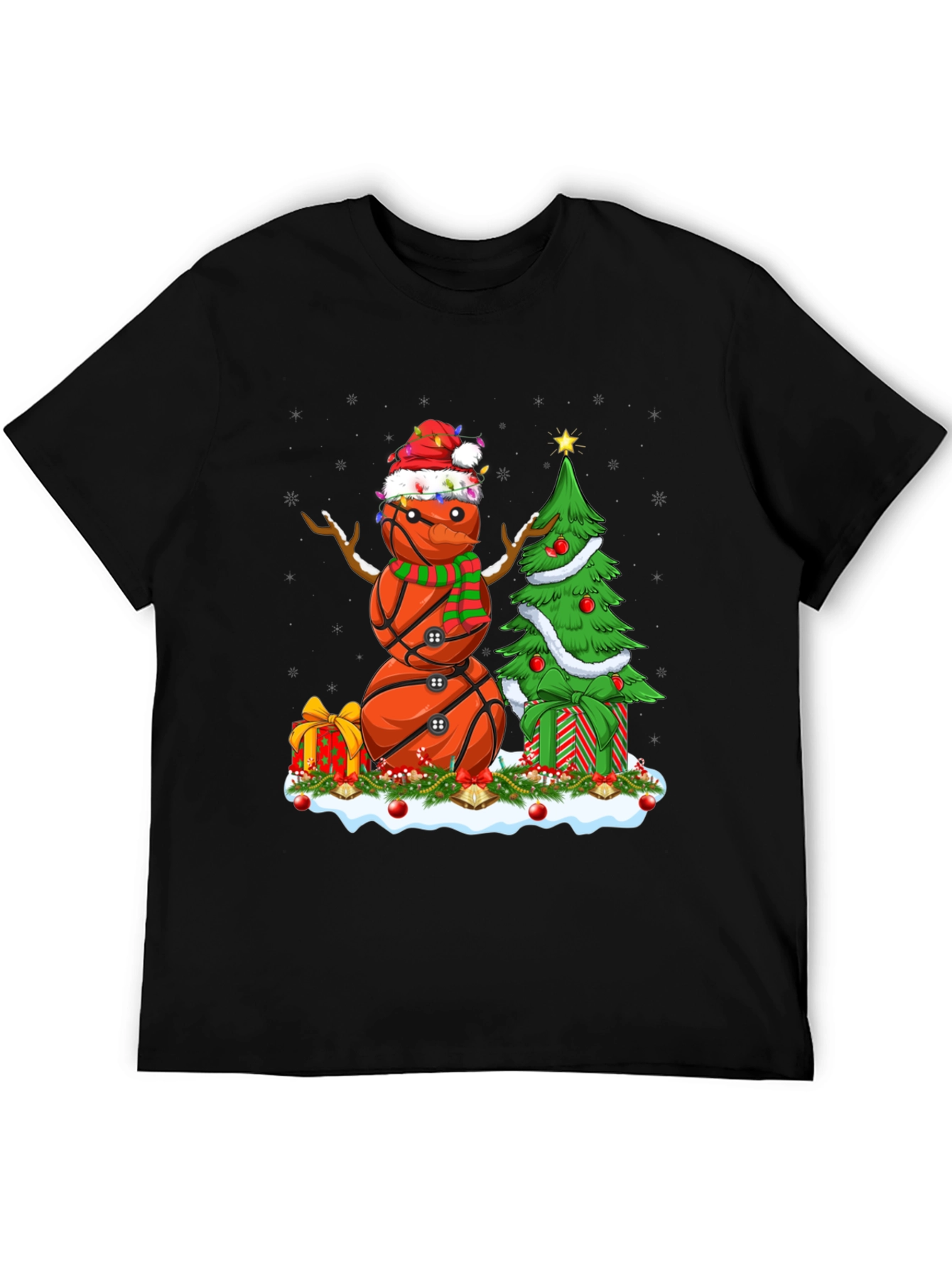 Basketball Snowman Christmas T-Shirt