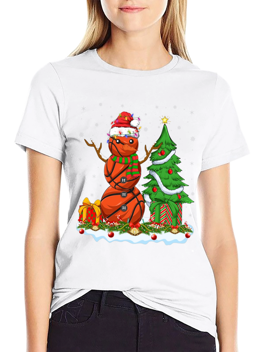 Basketball Snowman Christmas T-Shirt