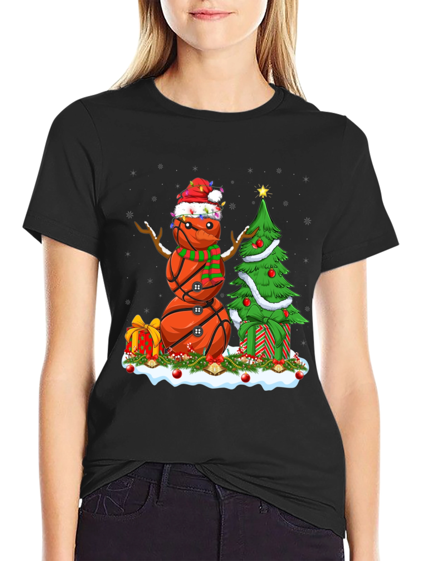 Basketball Snowman Christmas T-Shirt