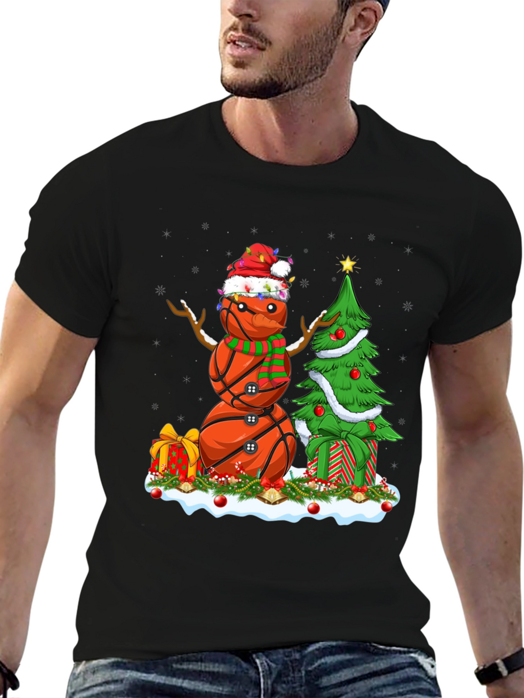 Basketball Snowman Christmas T-Shirt