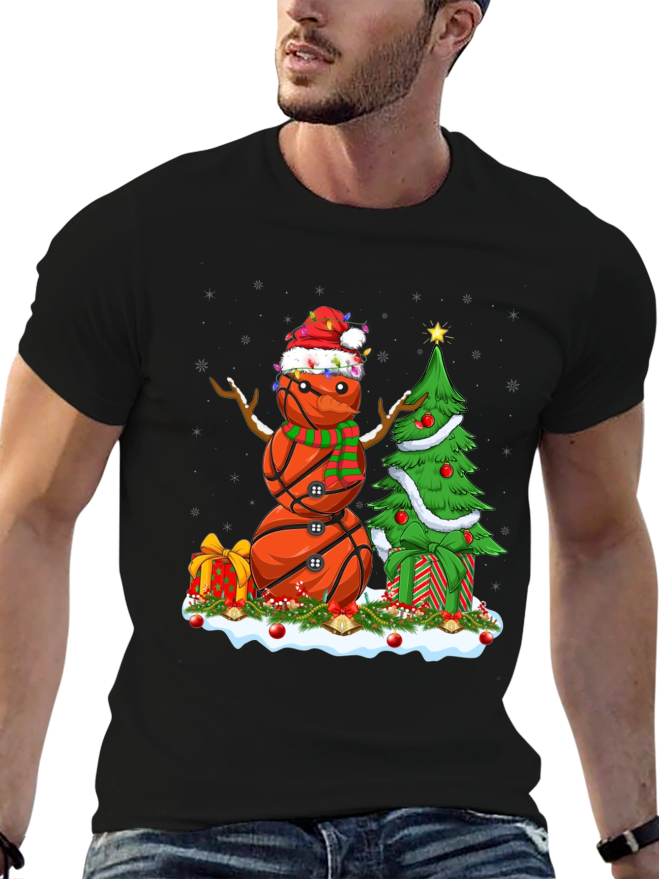 Basketball Snowman Christmas T-Shirt