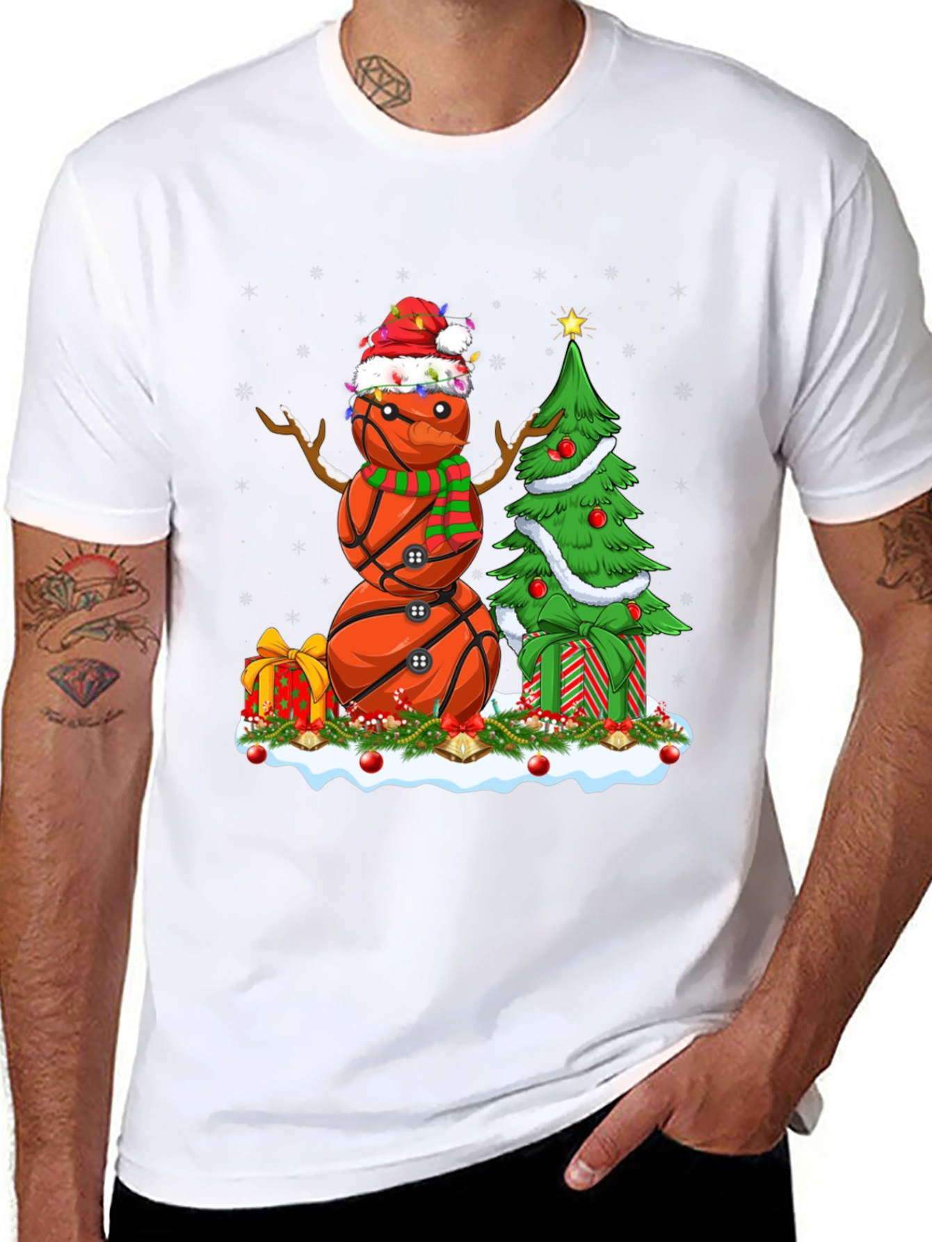 Basketball Snowman Christmas T-Shirt