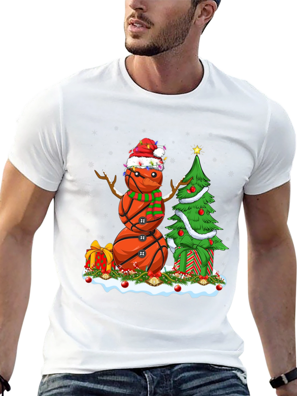 Basketball Snowman Christmas T-Shirt