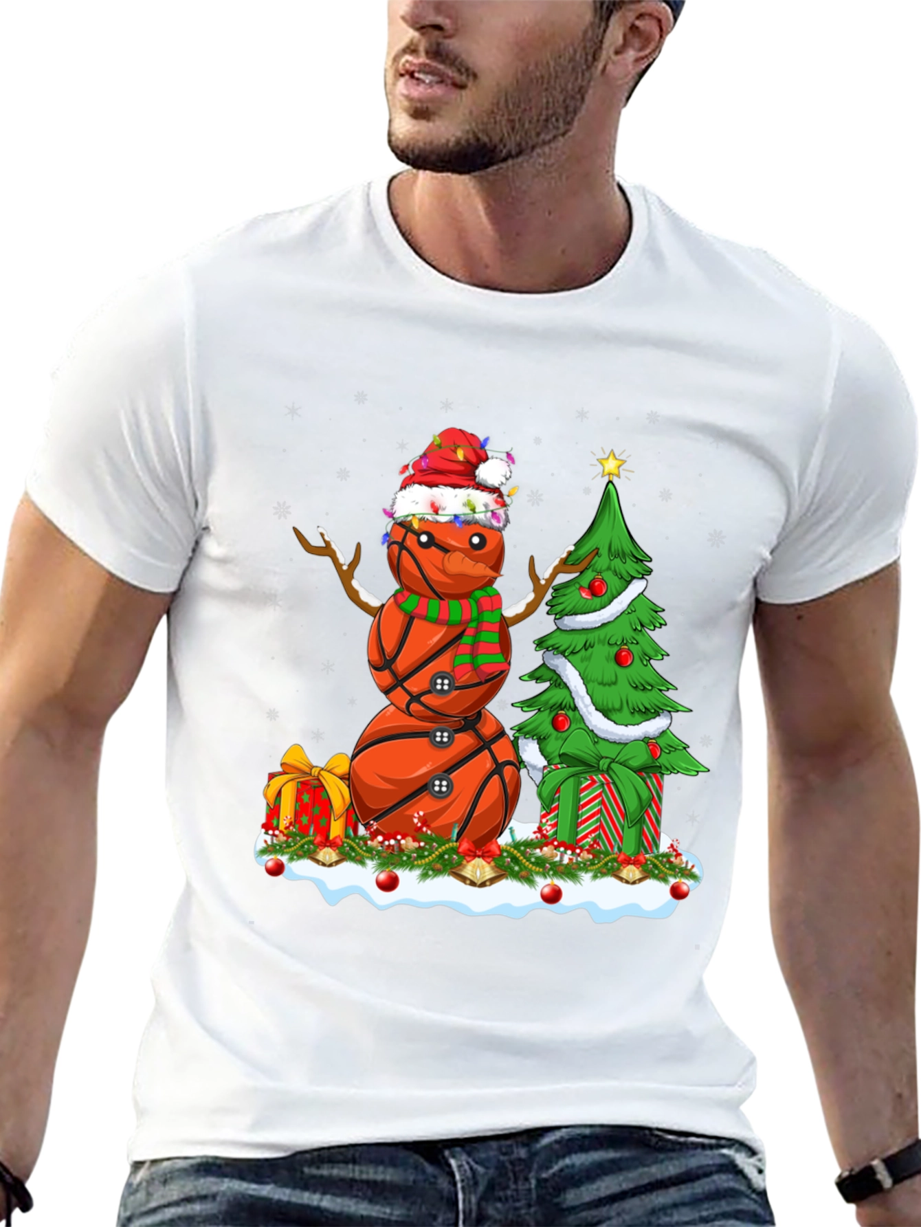 Basketball Snowman Christmas T-Shirt