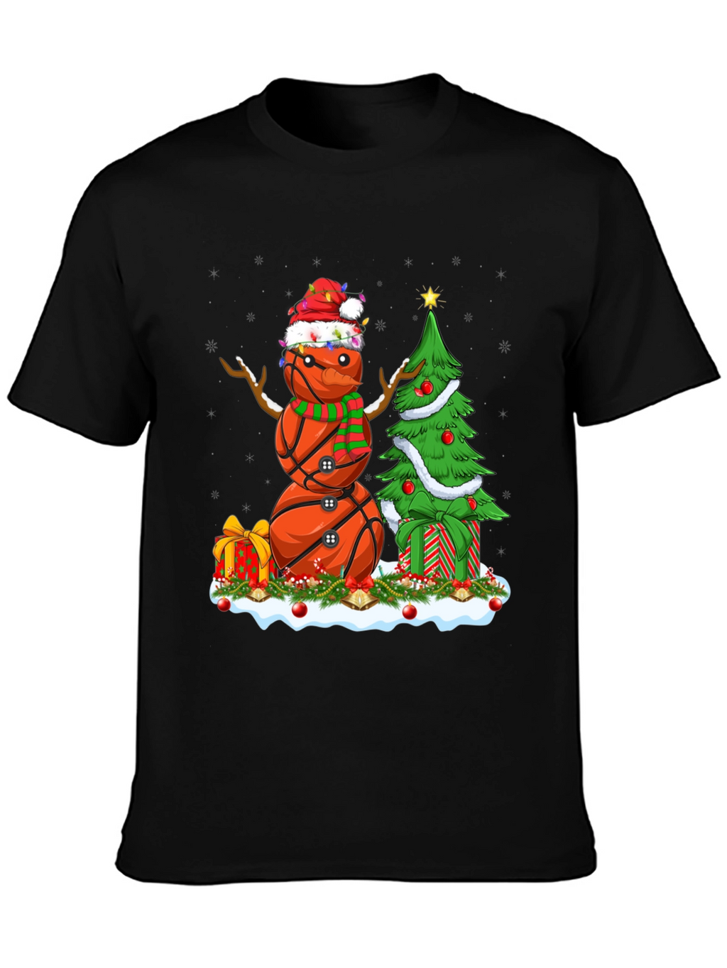 Basketball Snowman Christmas T-Shirt