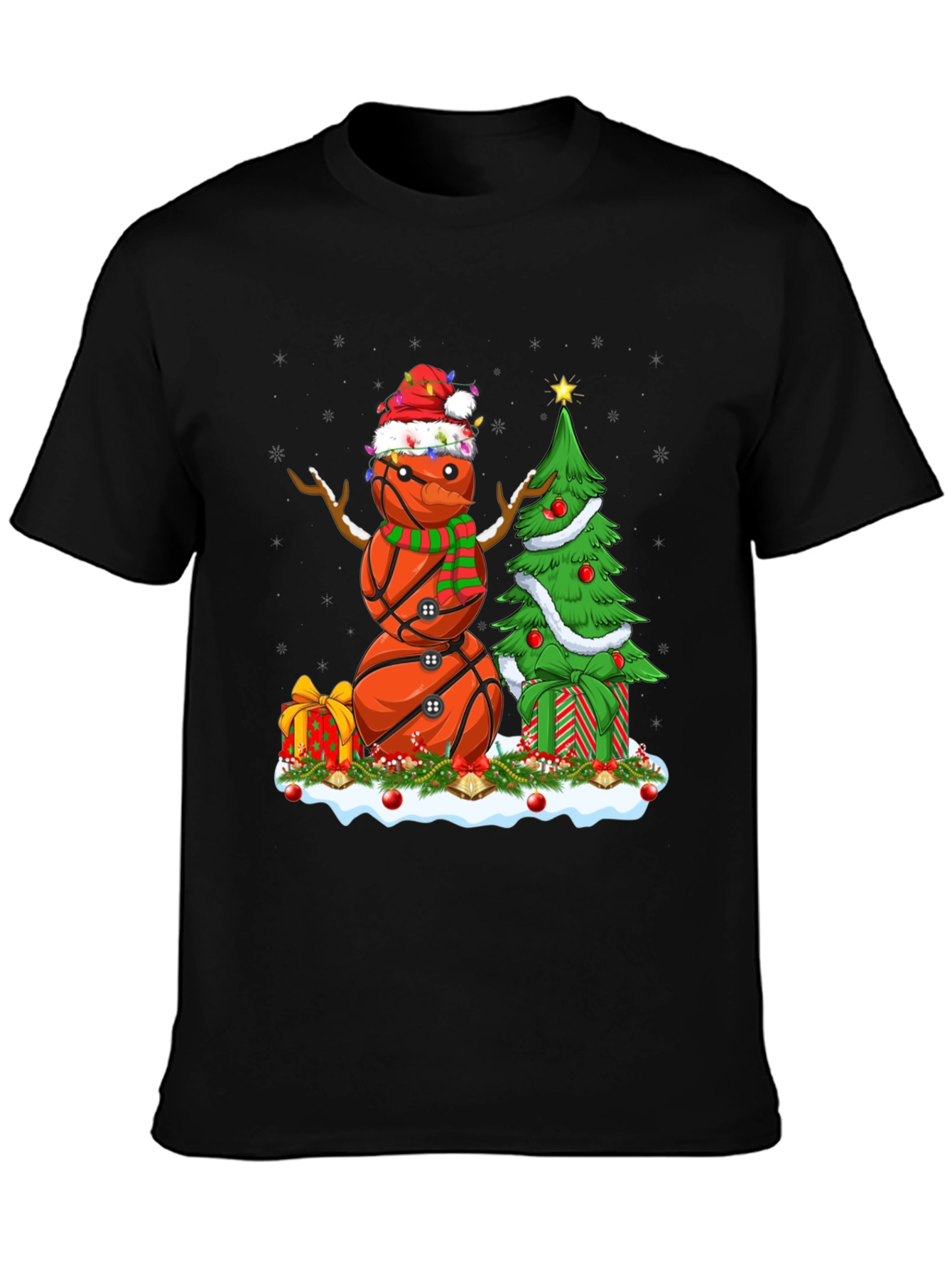 Basketball Snowman Christmas T-Shirt