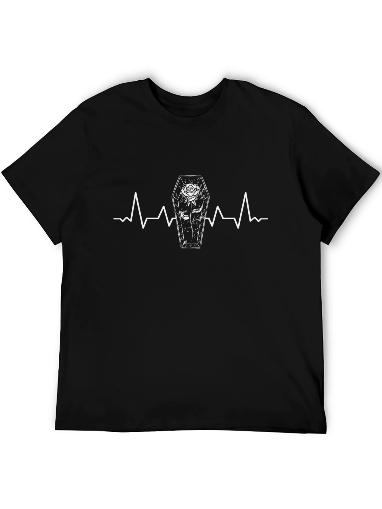 Gothic Coffin Rose Heartbeat Graphic Tee