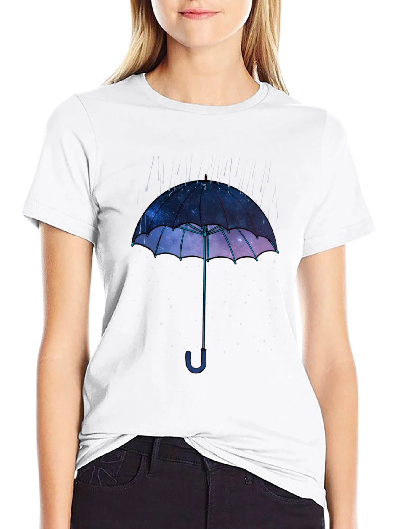 Galaxy Umbrella Graphic Tee - Unique Starry Sky Design