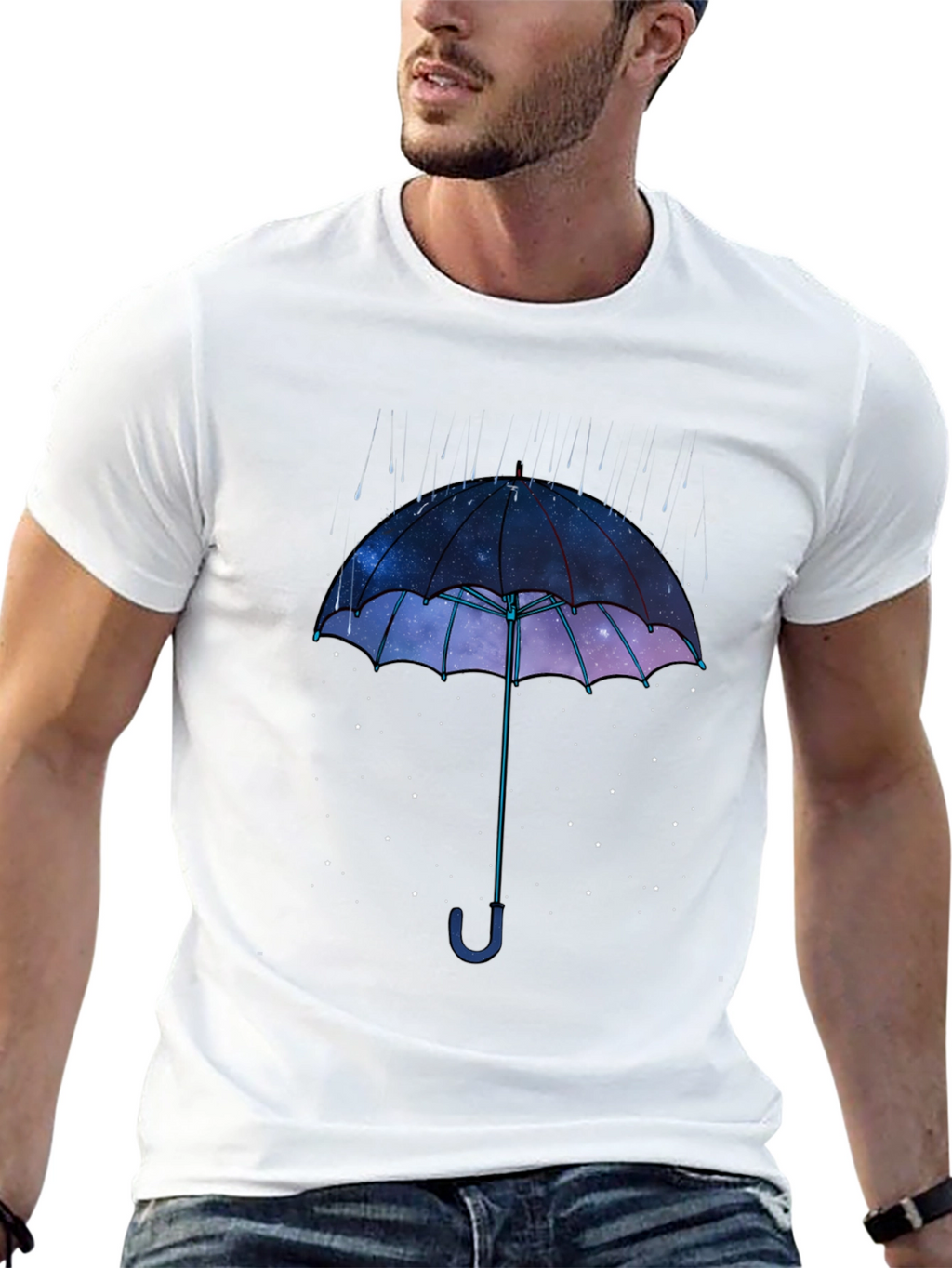 Galaxy Umbrella Graphic Tee - Unique Starry Sky Design
