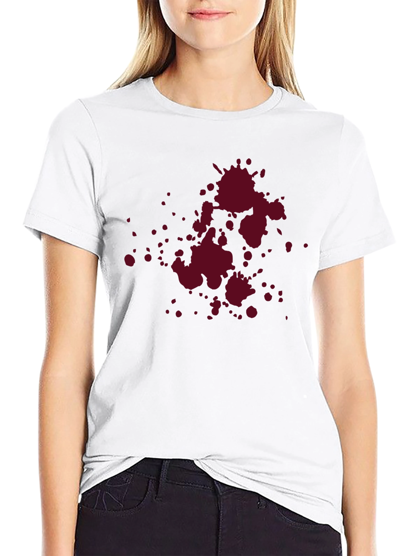 Maroon Splatter Graphic Black T-Shirt