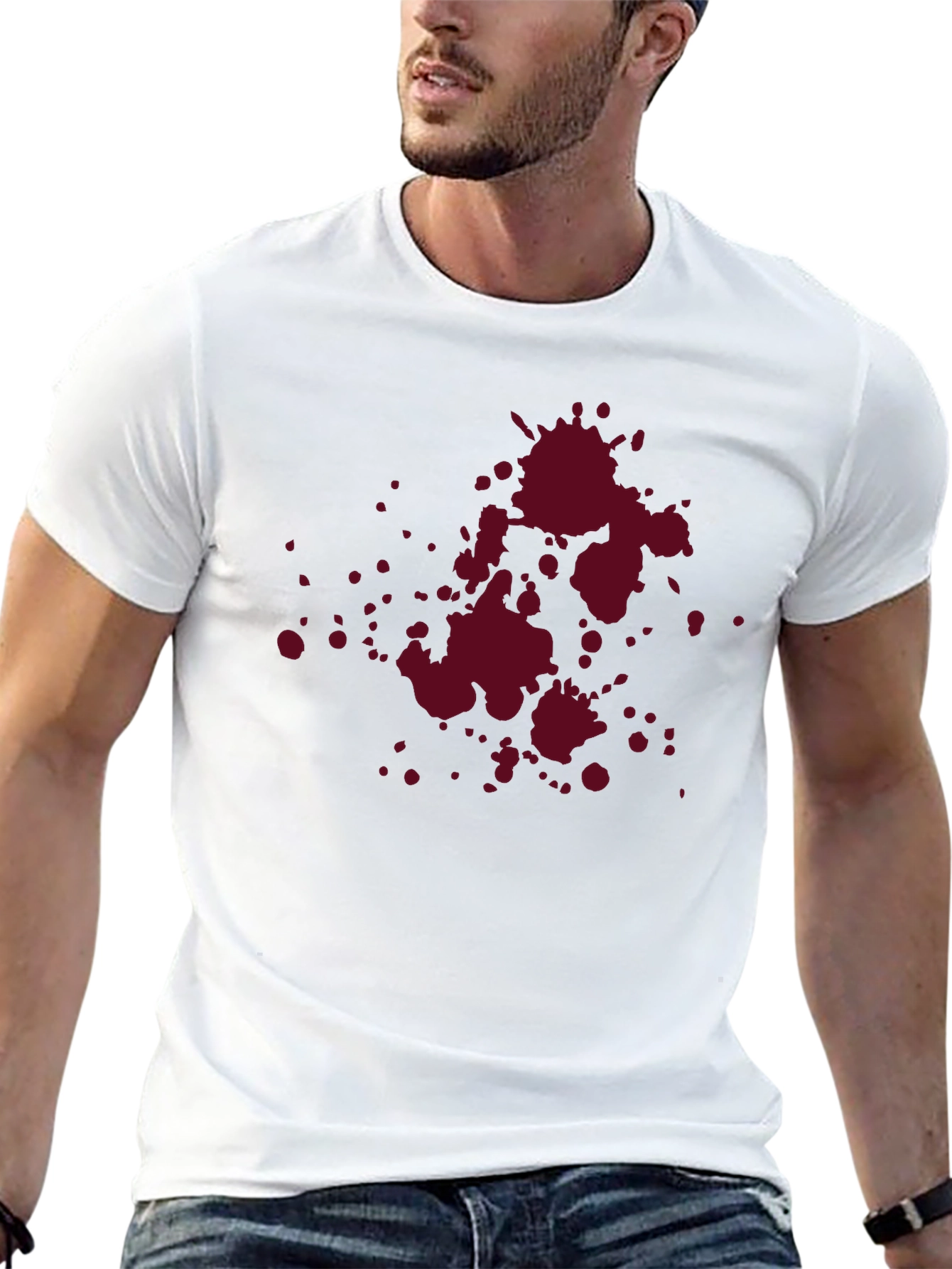 Maroon Splatter Graphic Black T-Shirt