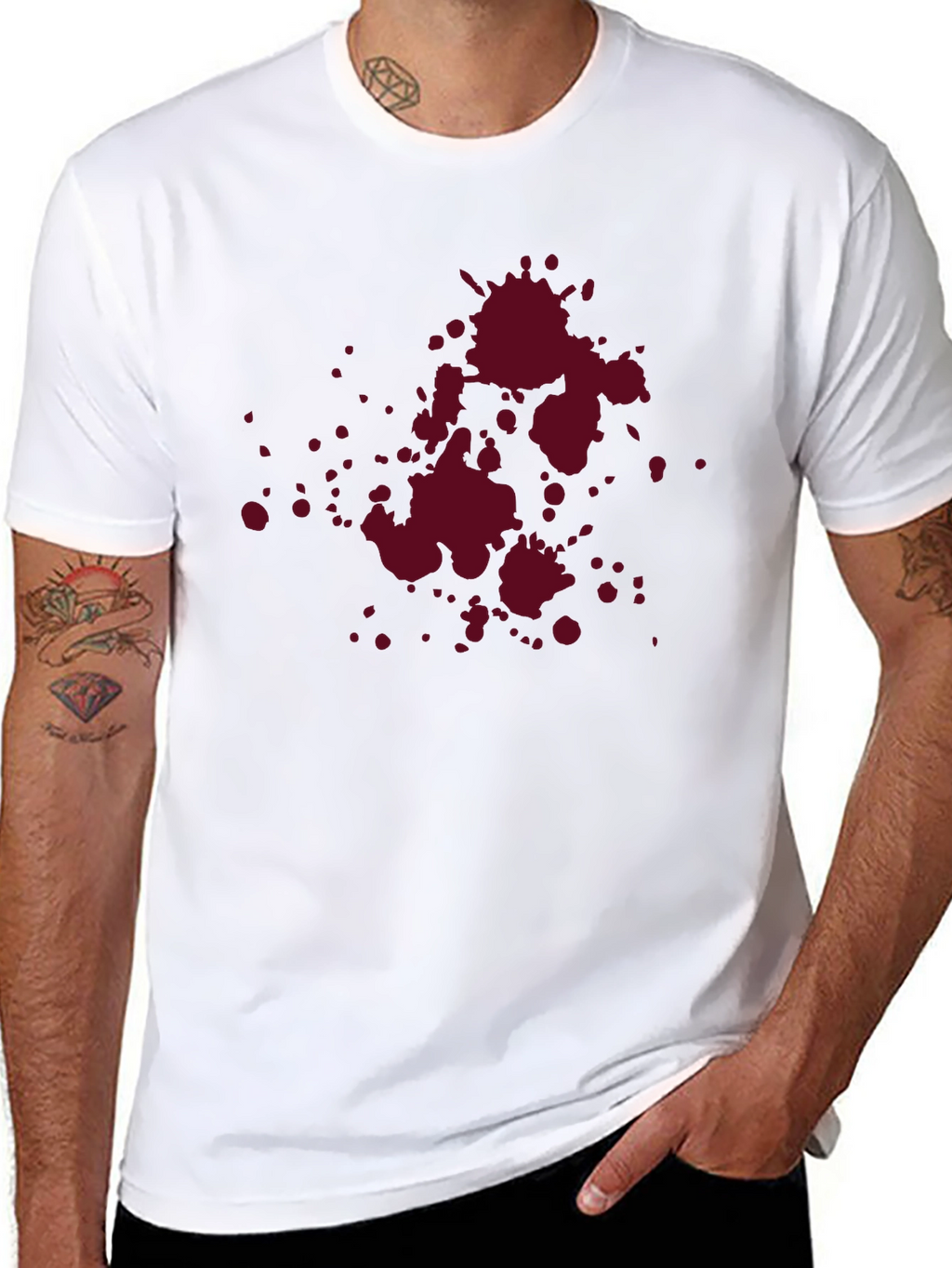 Maroon Splatter Graphic Black T-Shirt