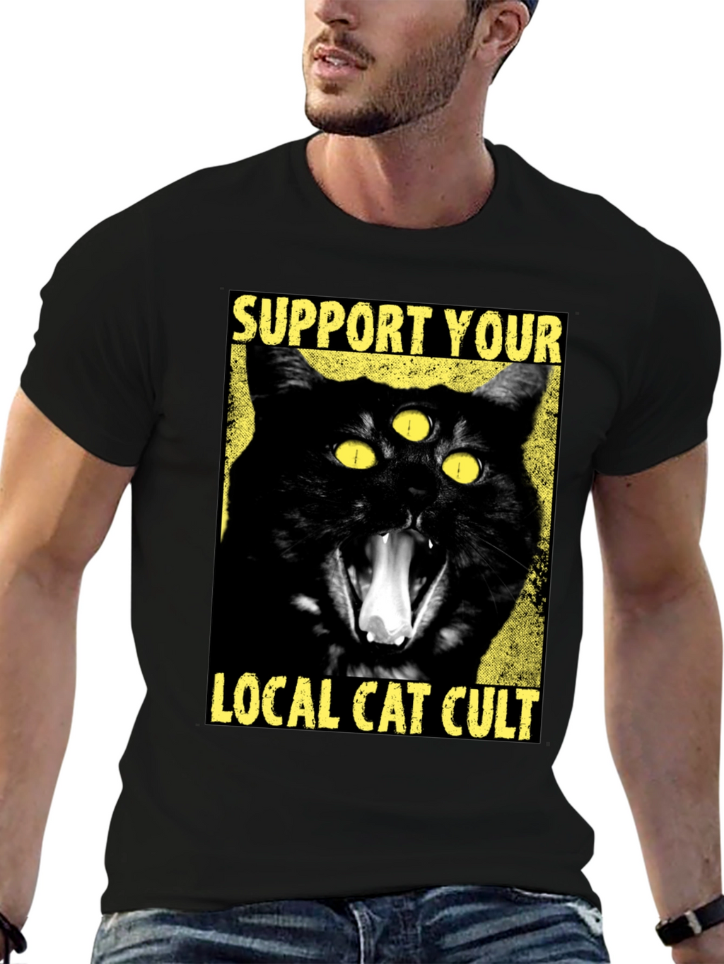 Support Your Local Cat Cult Graphic T-Shirt