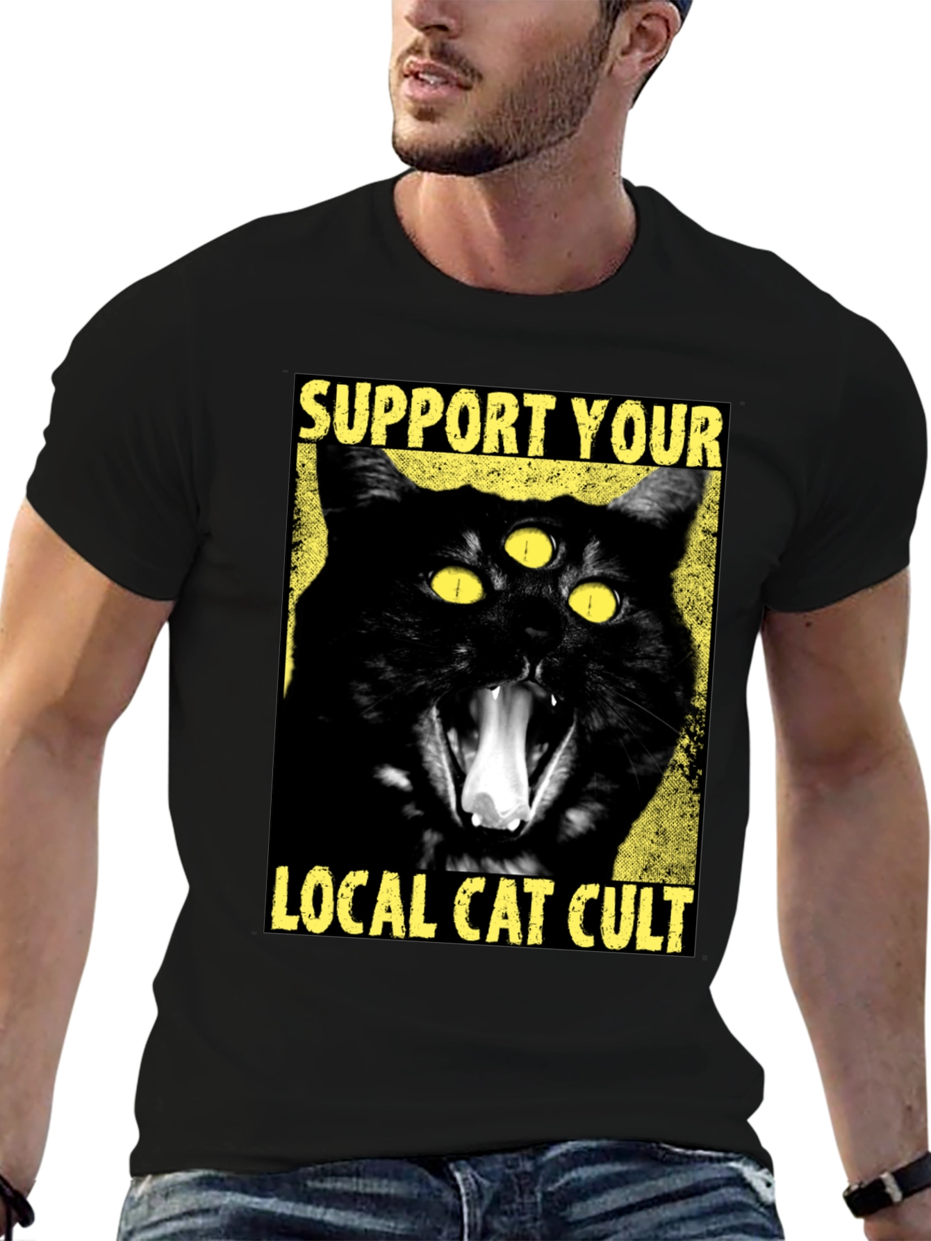 Support Your Local Cat Cult Graphic T-Shirt