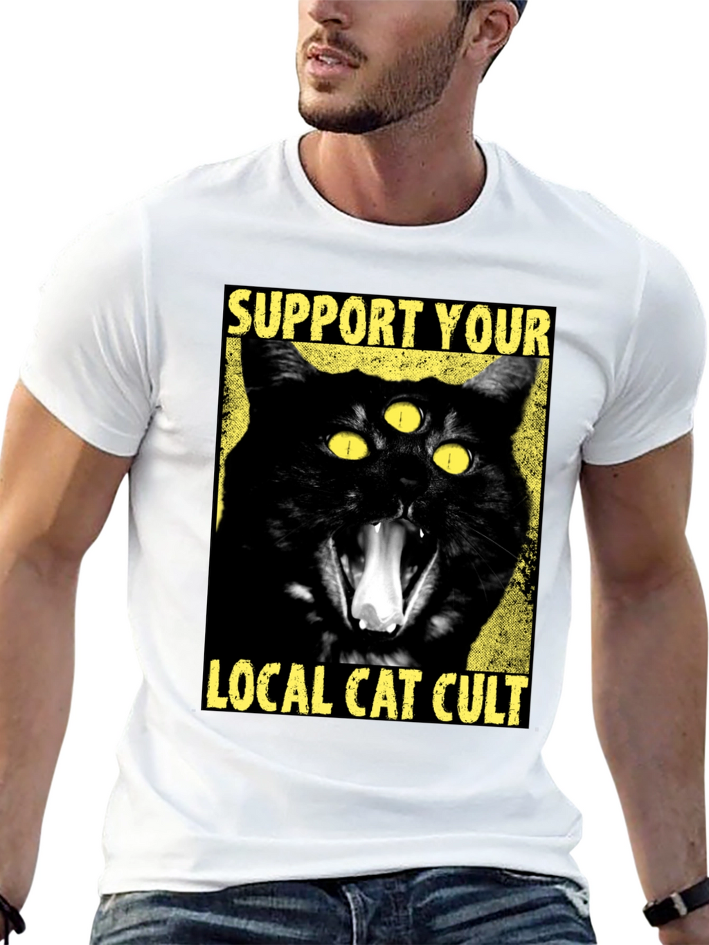 Support Your Local Cat Cult Graphic T-Shirt