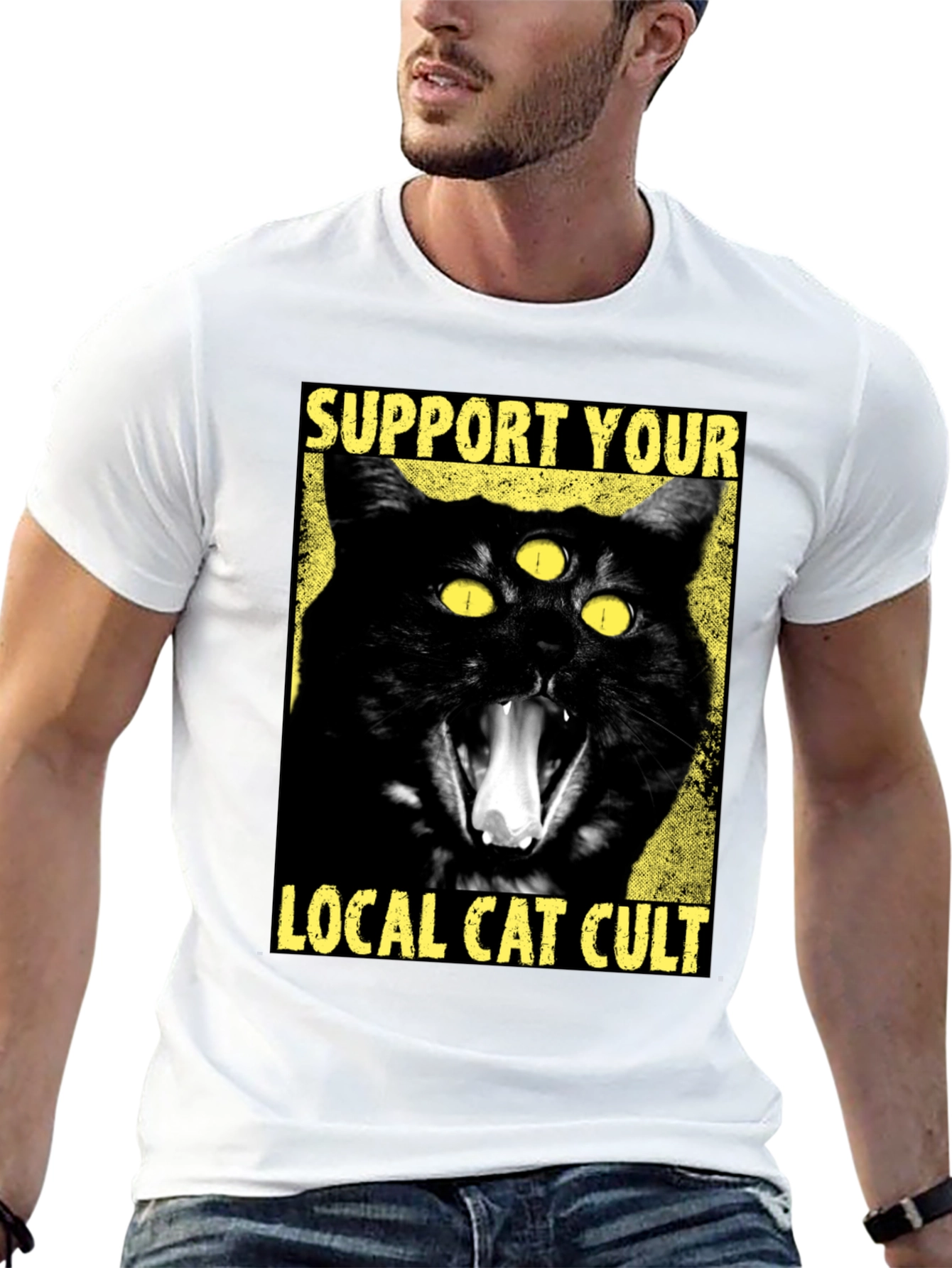 Support Your Local Cat Cult Graphic T-Shirt
