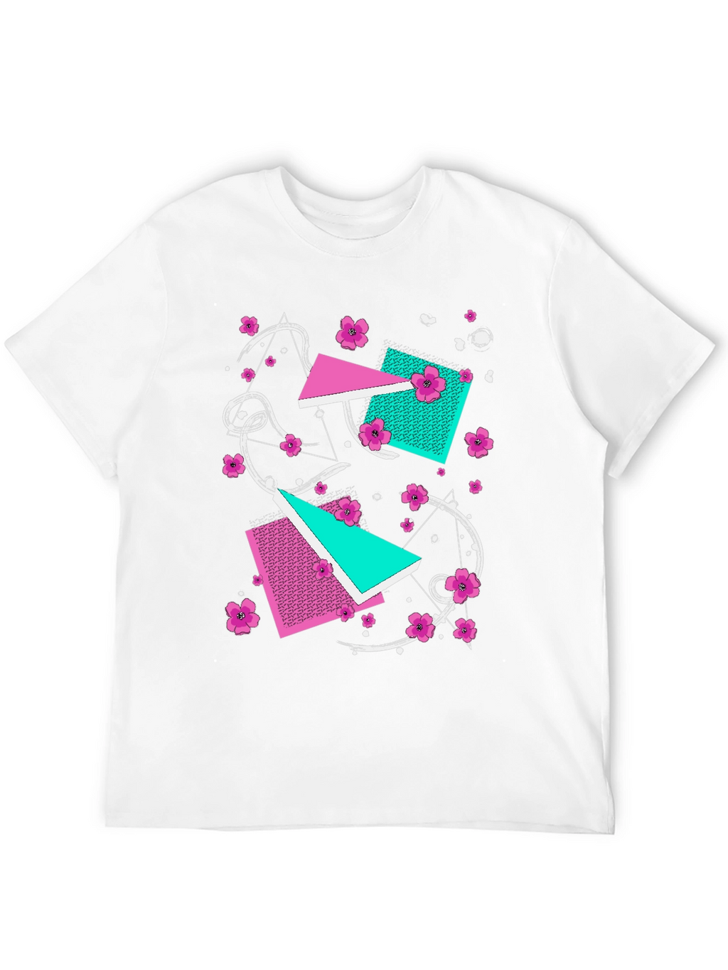 Vaporwave Floral Geometric Graphic T-Shirt