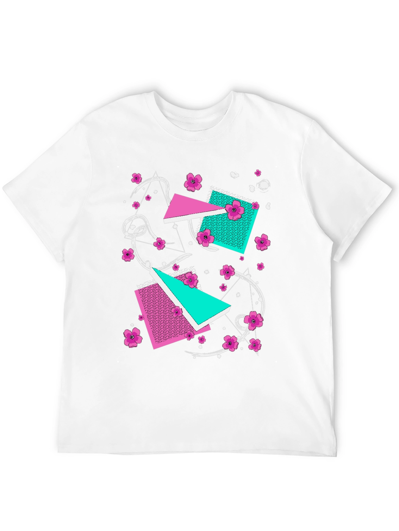 Vaporwave Floral Geometric Graphic T-Shirt