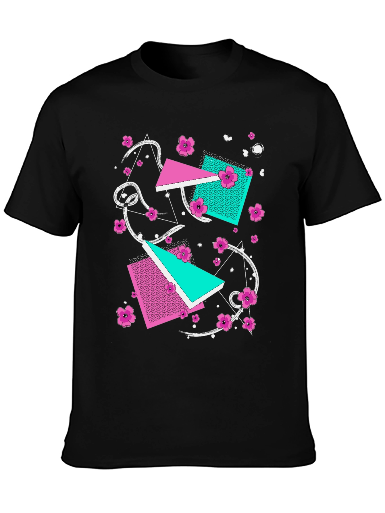 Vaporwave Floral Geometric Graphic T-Shirt