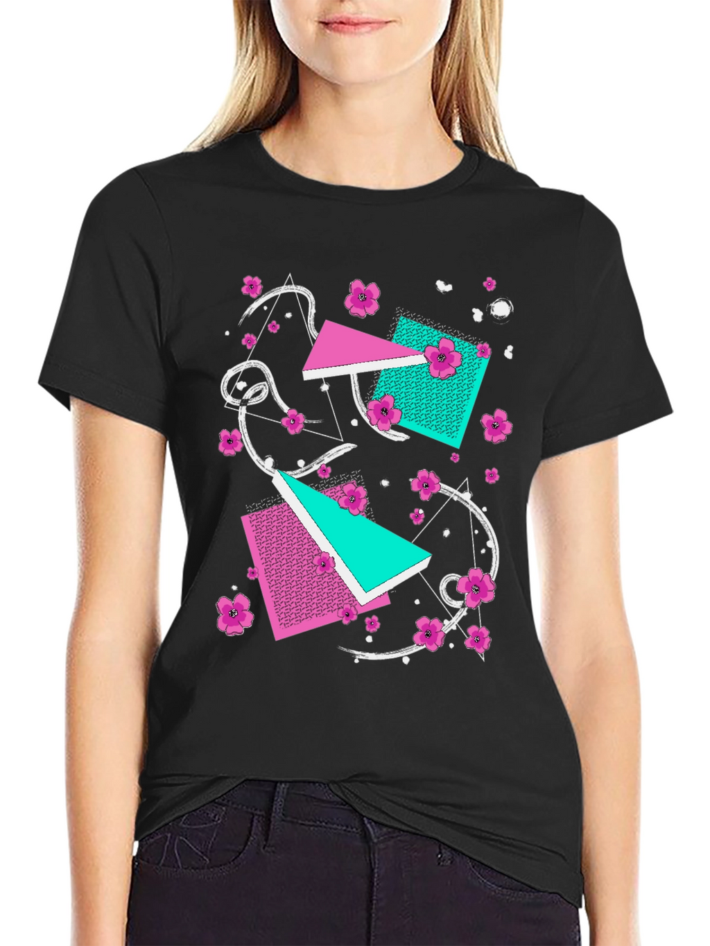Vaporwave Floral Geometric Graphic T-Shirt