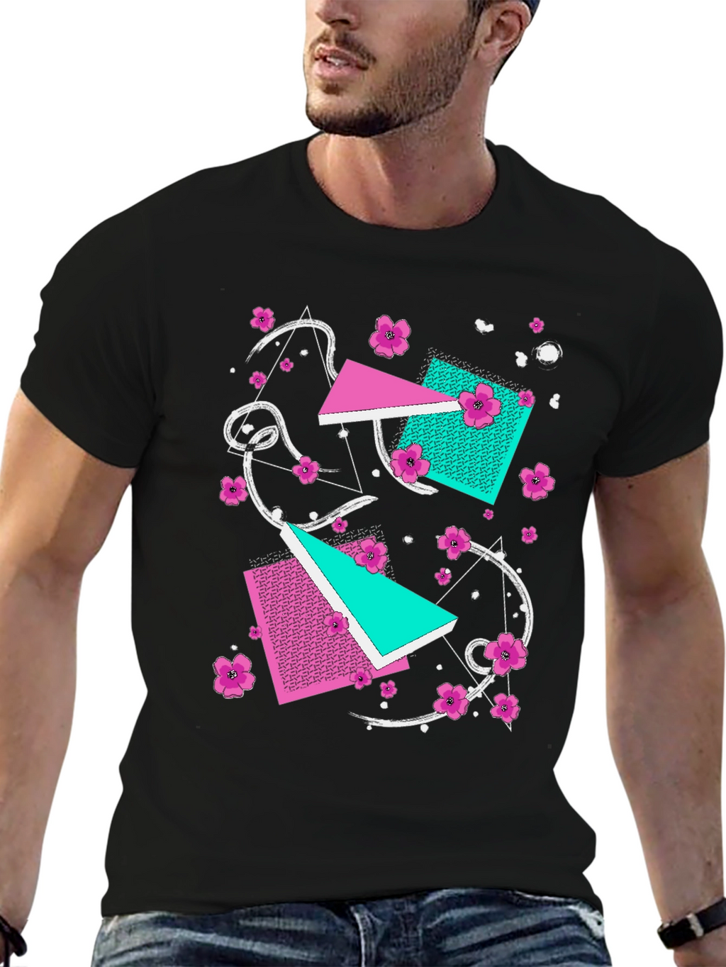 Vaporwave Floral Geometric Graphic T-Shirt