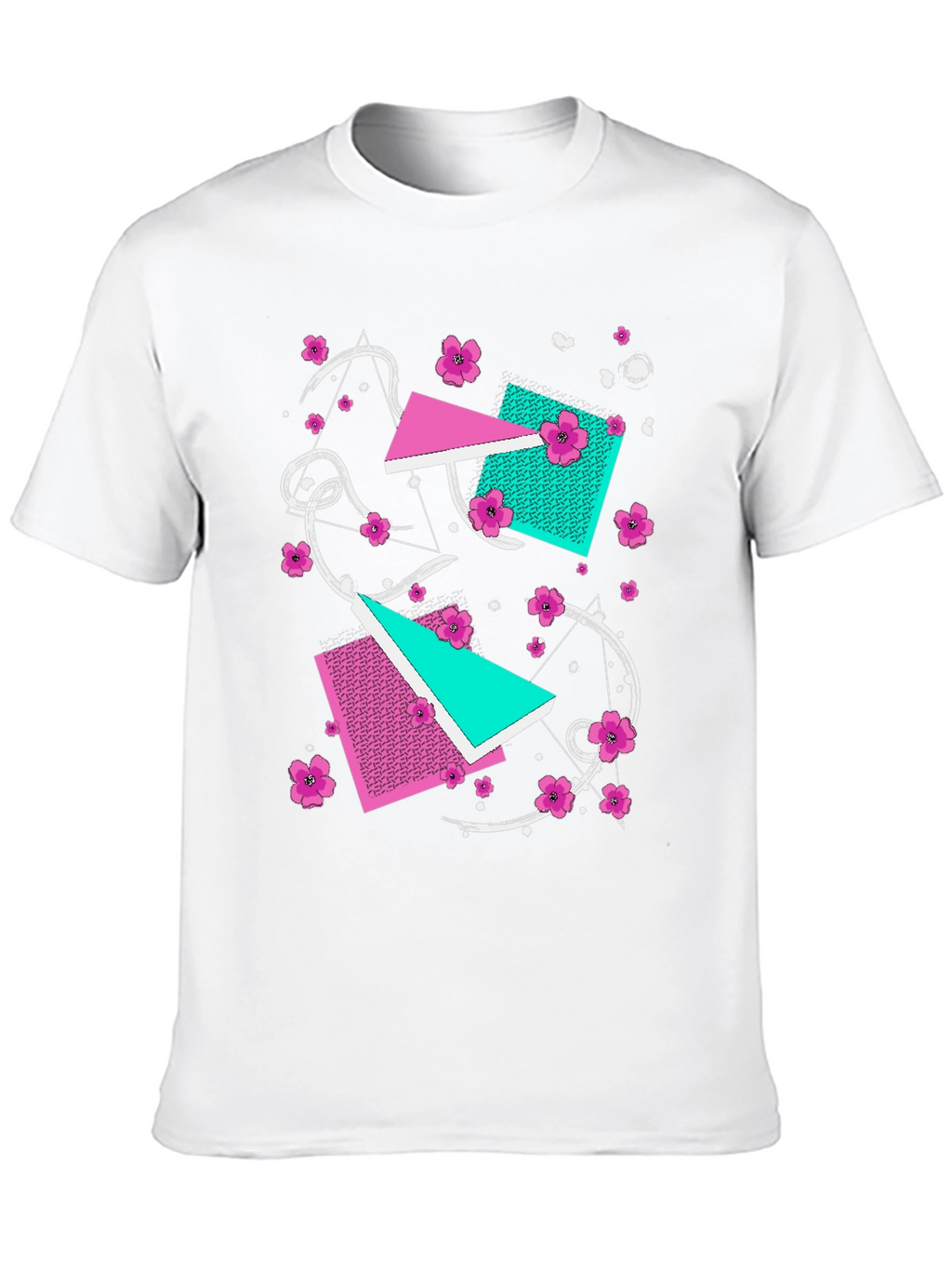 Vaporwave Floral Geometric Graphic T-Shirt
