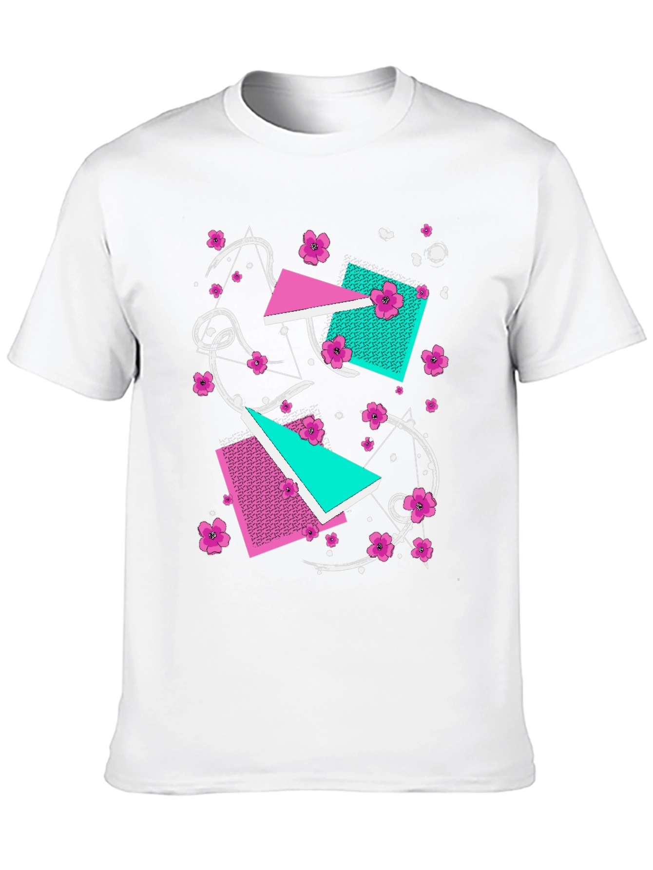 Vaporwave Floral Geometric Graphic T-Shirt