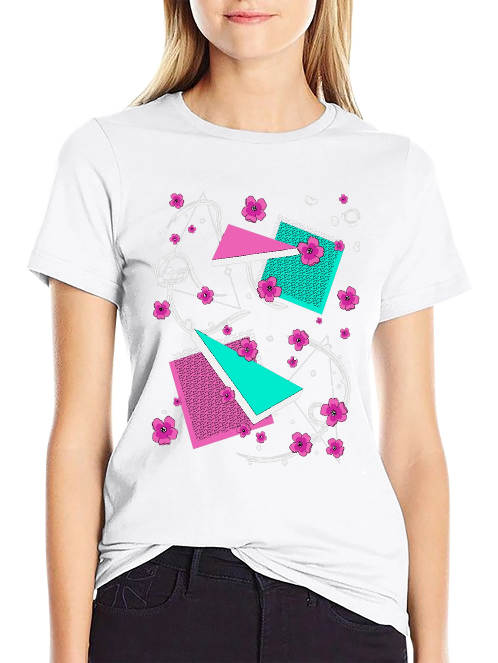 Vaporwave Floral Geometric Graphic T-Shirt