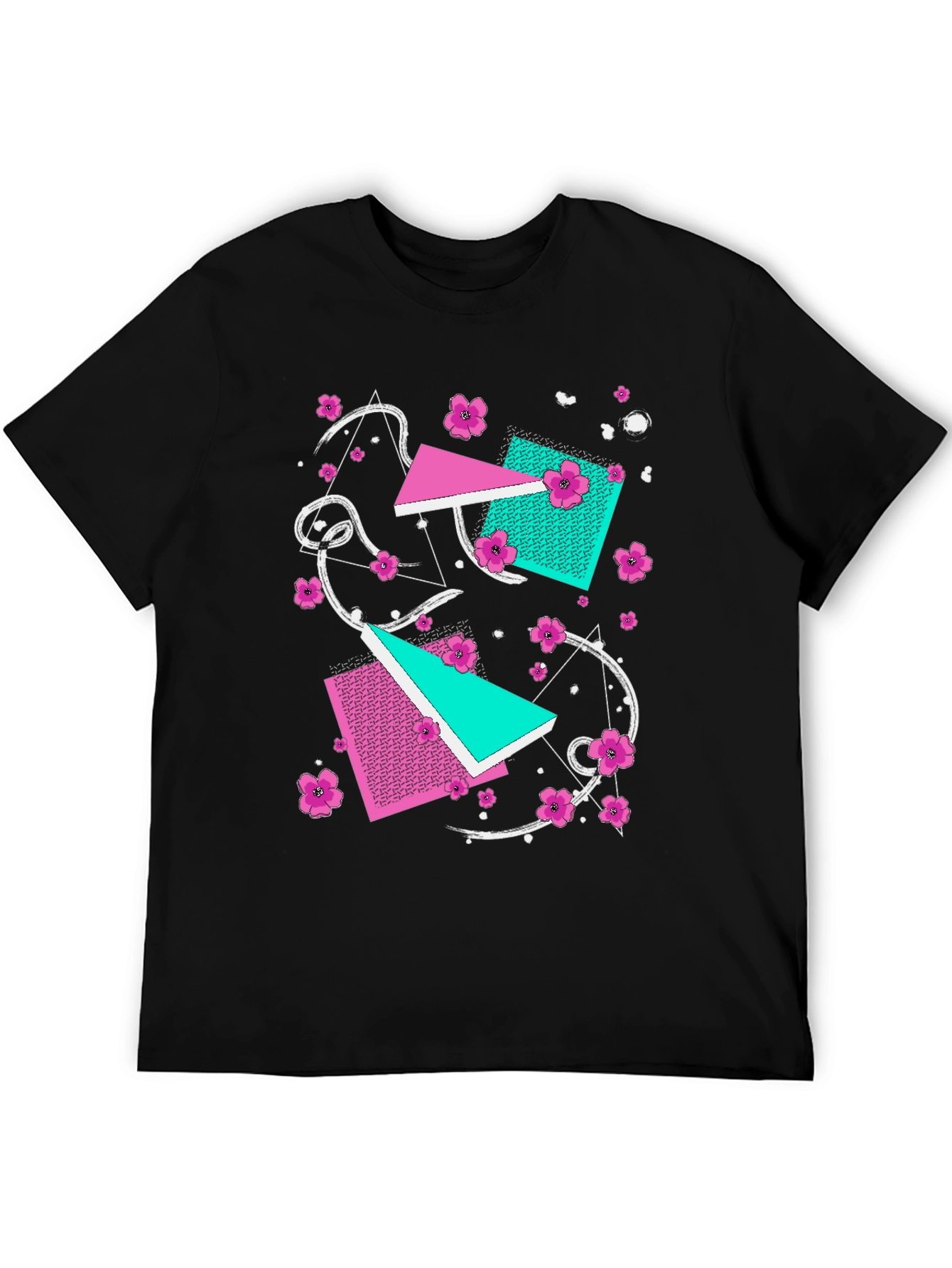 Vaporwave Floral Geometric Graphic T-Shirt