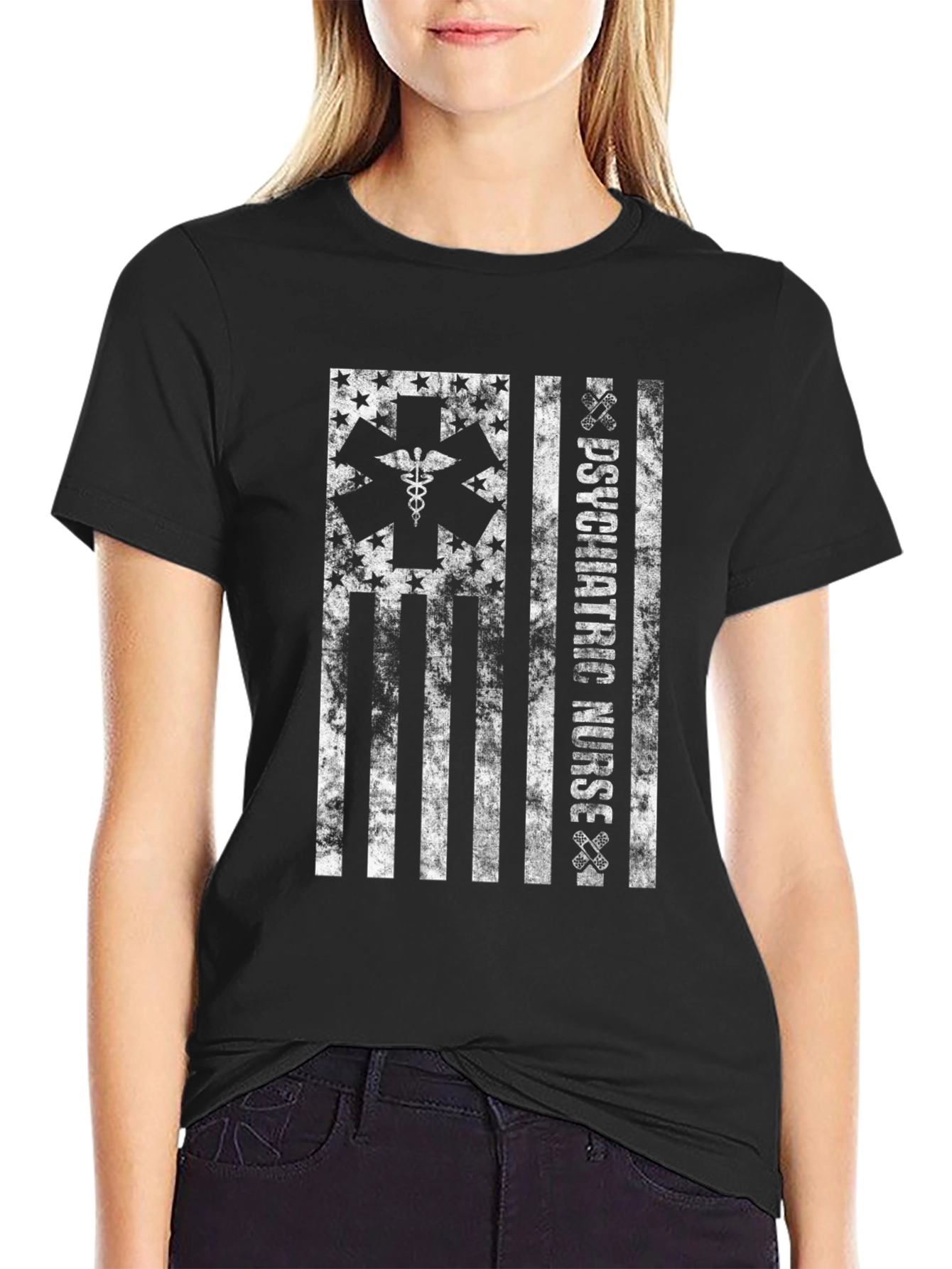 Psychiatric Nurse American Flag Graphic Tee