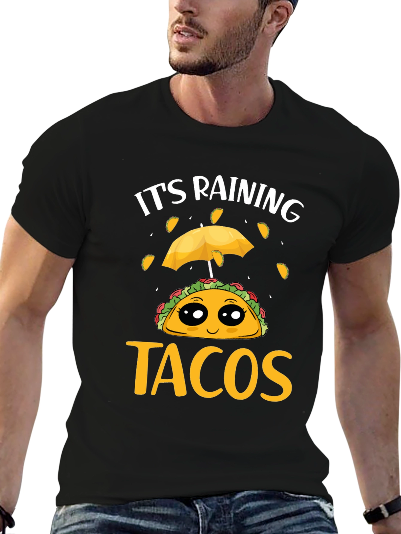 Its Raining Tacos Black T-Shirt Funny Foodie Tee