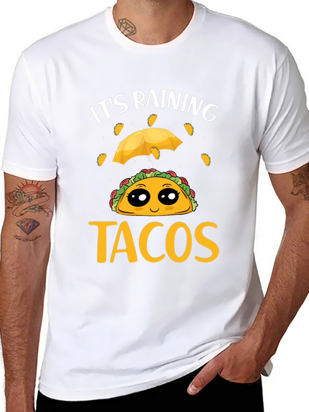 Its Raining Tacos Black T-Shirt Funny Foodie Tee